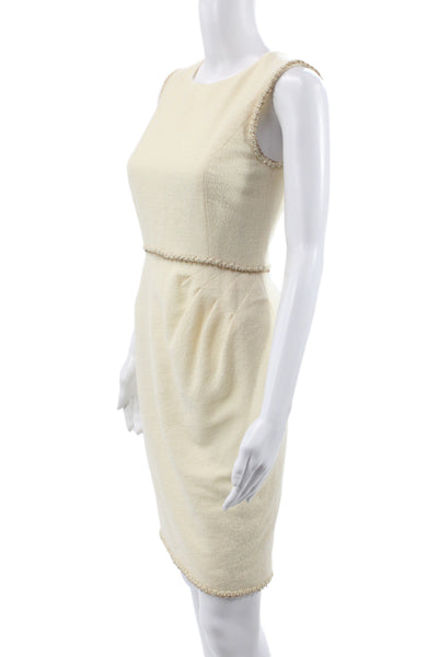 Chanel Women Sheath Dress Ivory Wool Sleeveless Knee Length Size 34