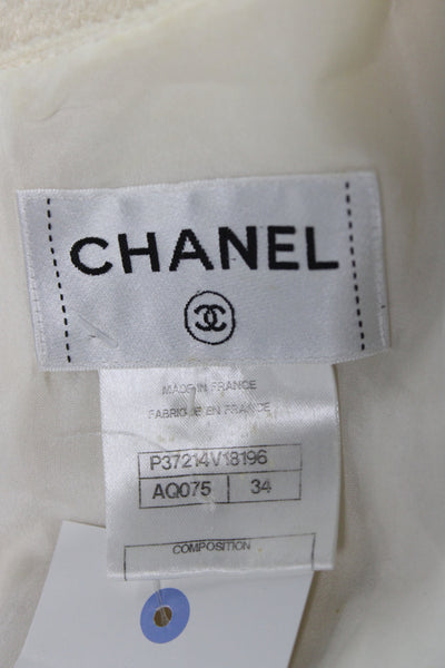 Chanel Women Sheath Dress Ivory Wool Sleeveless Knee Length Size 34