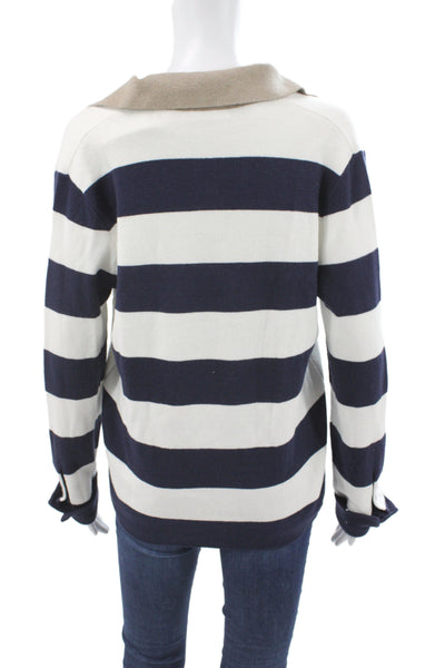 One Grey Day Womens Collared Striped Pullover Sweater Blue 70% Cotton Size XS