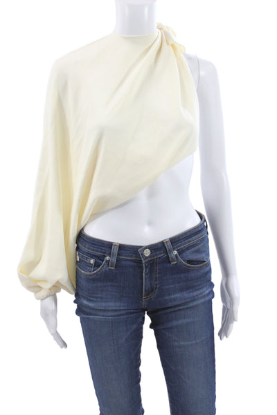 Johanna Ortiz Women Ivory One Shoulder Long Sleeve Tie Maxi Blouse Size 6