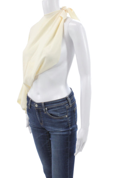 Johanna Ortiz Women Ivory One Shoulder Long Sleeve Tie Maxi Blouse Size 6