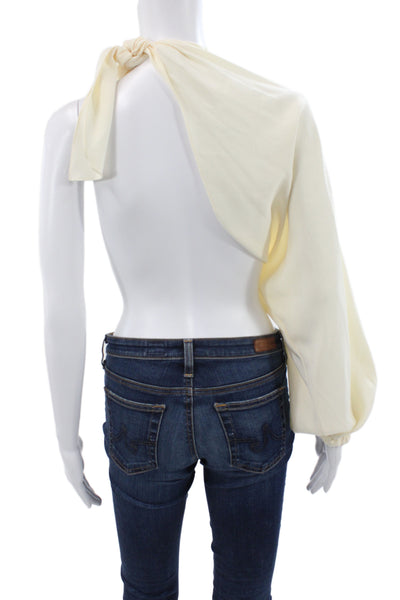 Johanna Ortiz Women Ivory One Shoulder Long Sleeve Tie Maxi Blouse Size 6