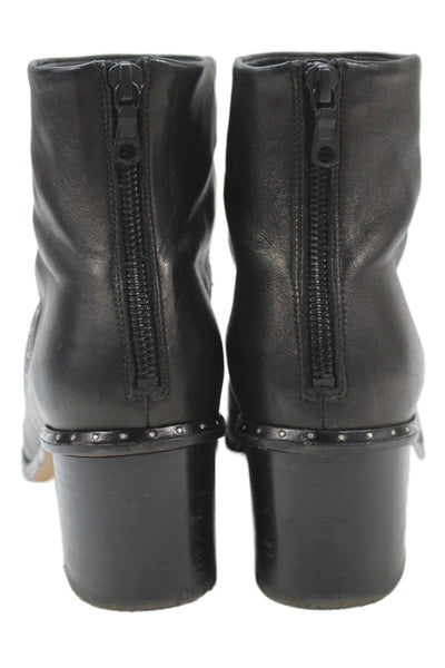 Rag & Bone Womens Back Zip Block Heel Studded Booties Black Leather Size 37.5