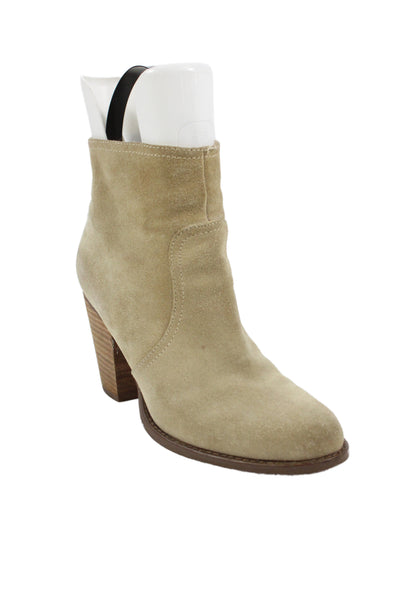 C Wonder Womens Back Zip Block Heel Suede Booties Beige Size 7M