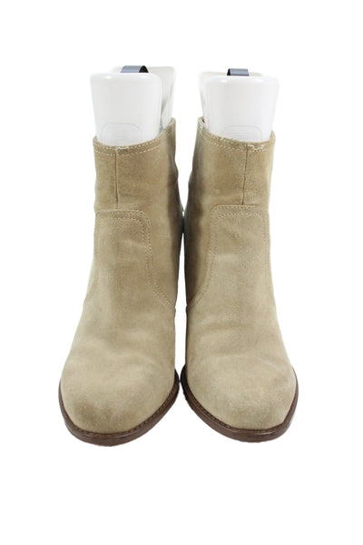 C Wonder Womens Back Zip Block Heel Suede Booties Beige Size 7M