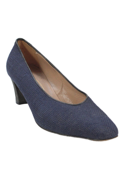 Joel Parker Womens Slip On Block Heel Square Toe Woven Pumps Navy Size 7