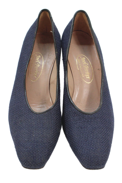 Joel Parker Womens Slip On Block Heel Square Toe Woven Pumps Navy Size 7