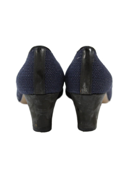 Joel Parker Womens Slip On Block Heel Square Toe Woven Pumps Navy Size 7