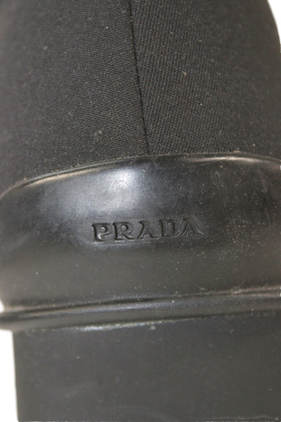 Prada Womens Side Zip Block Heel Square Toe Canvas Booties Black Size 38