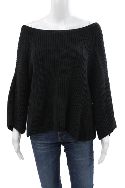 Free People Womens Pullover Boat Neck Sweater Black Long Sleeve Size L