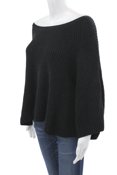 Free People Womens Pullover Boat Neck Sweater Black Long Sleeve Size L