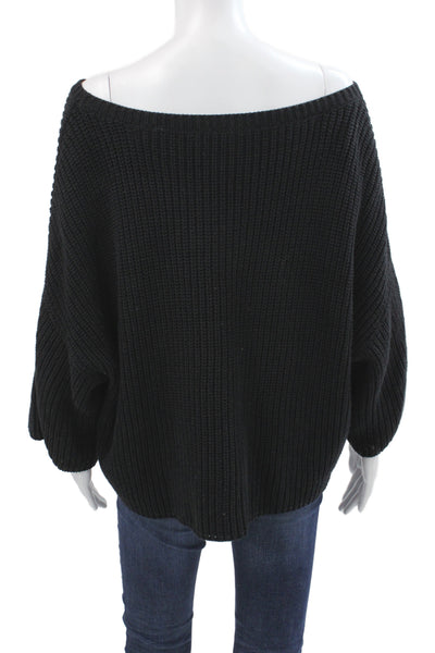 Free People Womens Pullover Boat Neck Sweater Black Long Sleeve Size L