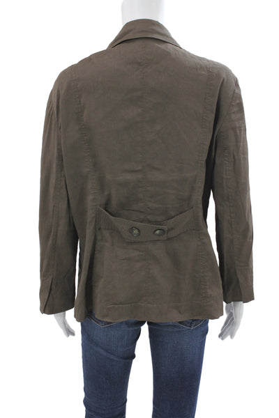 Premise Womens Military Jacket Brown Button Linen Long Sleeve Safari Size 10