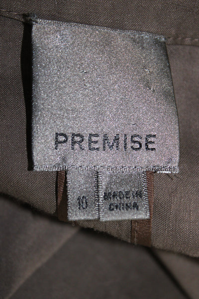 Premise Womens Military Jacket Brown Button Linen Long Sleeve Safari Size 10