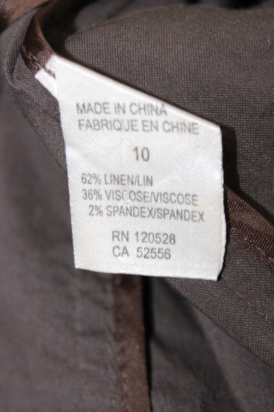 Premise Womens Military Jacket Brown Button Linen Long Sleeve Safari Size 10