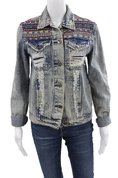 Carmar Womens Basic Jacket Blue Cotton Geometric Long Sleeve Button Size S