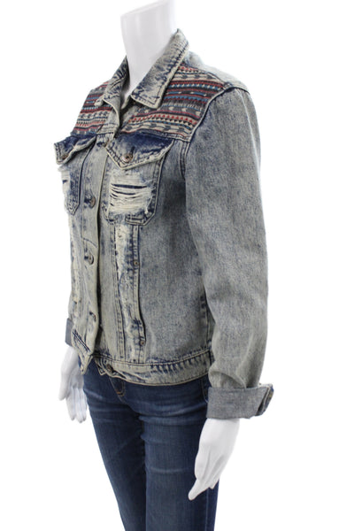 Carmar Womens Basic Jacket Blue Cotton Geometric Long Sleeve Button Size S