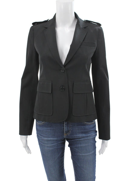 Theory Womens Military Jacket Black Button 90% Polyester Size 2