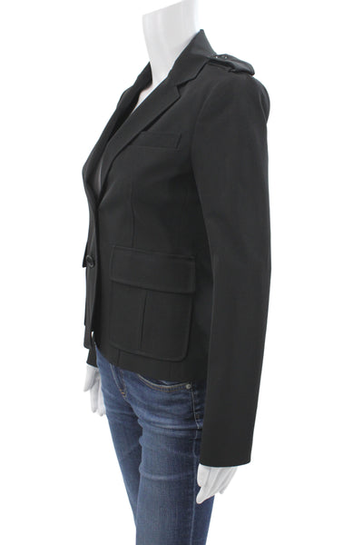 Theory Womens Military Jacket Black Button 90% Polyester Size 2