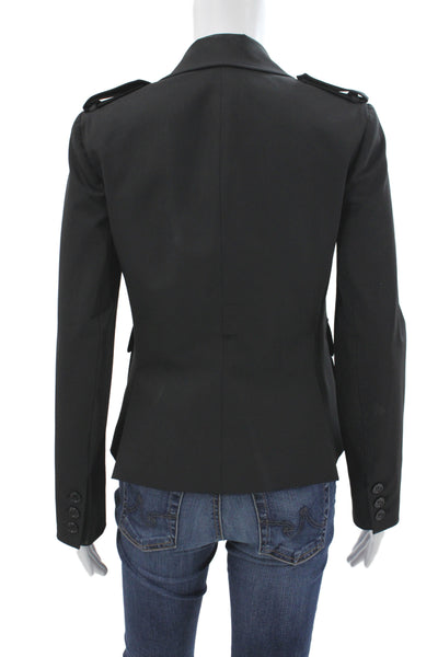 Theory Womens Military Jacket Black Button 90% Polyester Size 2