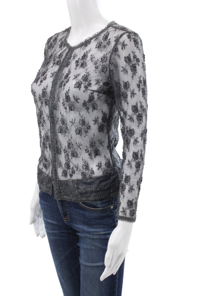 Whistles Womens Cropped Floral Blouse Gray 3/4 Sleeve Size 4