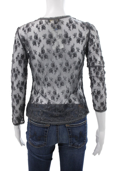 Whistles Womens Cropped Floral Blouse Gray 3/4 Sleeve Size 4