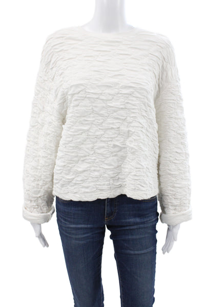 Zara Women Pullover Sweater White Crew Neck Long Sleeve Cotton Size S