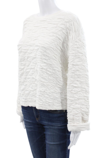 Zara Women Pullover Sweater White Crew Neck Long Sleeve Cotton Size S