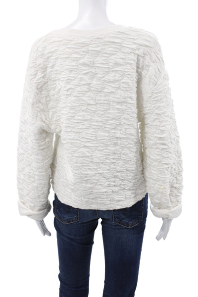 Zara Women Pullover Sweater White Crew Neck Long Sleeve Cotton Size S