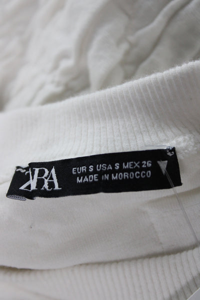 Zara Women Pullover Sweater White Crew Neck Long Sleeve Cotton Size S