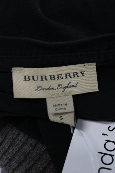 Burberry Women Jersey Check Crew Neck Black Cotton Short Sleeve T-Shirt Size S