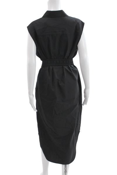 Loewe Womens Shirt Dress Black Leather Collared Sleeveless Size 44