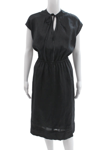 Joseph Women Blouson Dress Black Ramie Short Sleeve Knee-Length Size 38
