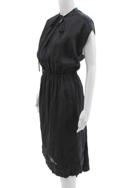 Joseph Women Blouson Dress Black Ramie Short Sleeve Knee-Length Size 38