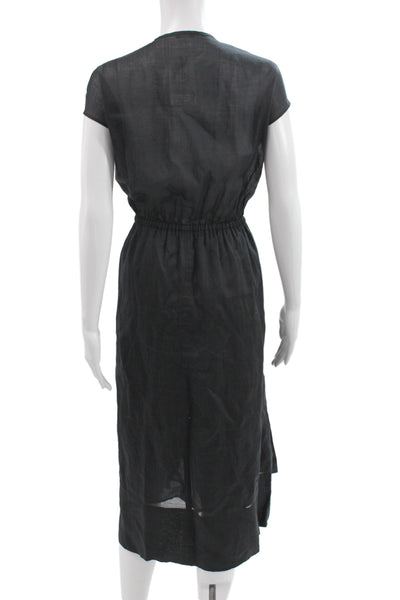 Joseph Women Blouson Dress Black Ramie Short Sleeve Knee-Length Size 38