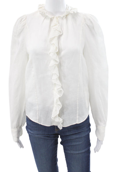 Isabel Marant Etoile Women White Linen High Neck Blouse Long Sleeve Size 34