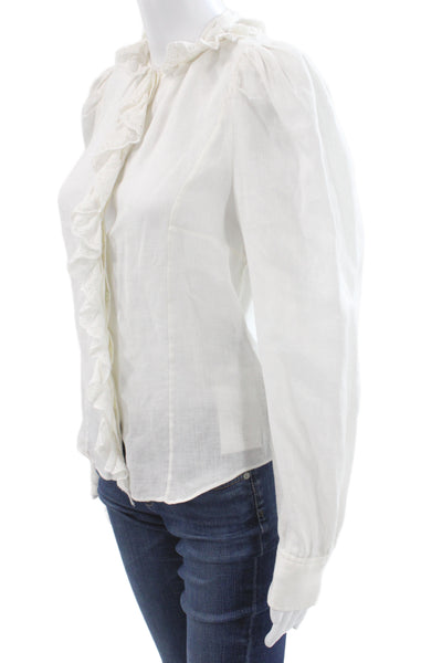 Isabel Marant Etoile Women White Linen High Neck Blouse Long Sleeve Size 34