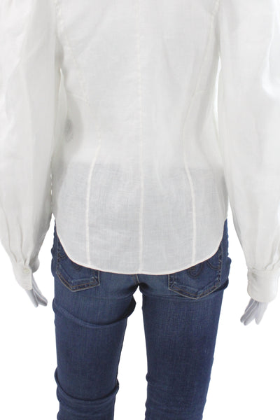 Isabel Marant Etoile Women White Linen High Neck Blouse Long Sleeve Size 34