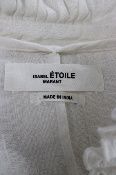 Isabel Marant Etoile Women White Linen High Neck Blouse Long Sleeve Size 34