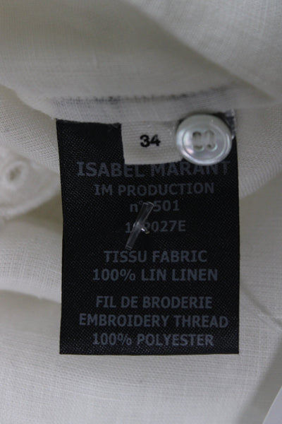 Isabel Marant Etoile Women White Linen High Neck Blouse Long Sleeve Size 34