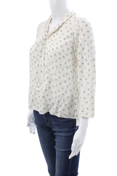 Tailored Rebecca Taylor Womens Beige Cotton Tie 3/4 Sleeve Blouse Size 0