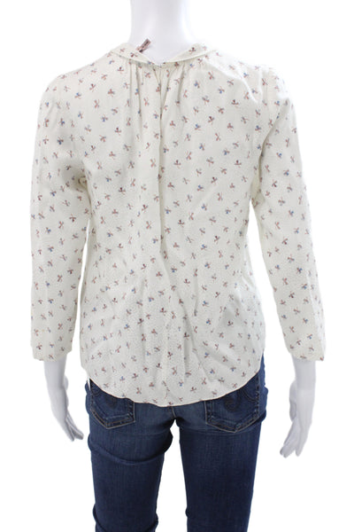 Tailored Rebecca Taylor Womens Beige Cotton Tie 3/4 Sleeve Blouse Size 0