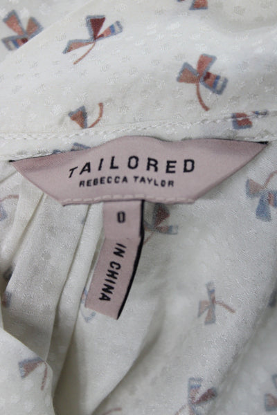 Tailored Rebecca Taylor Womens Beige Cotton Tie 3/4 Sleeve Blouse Size 0