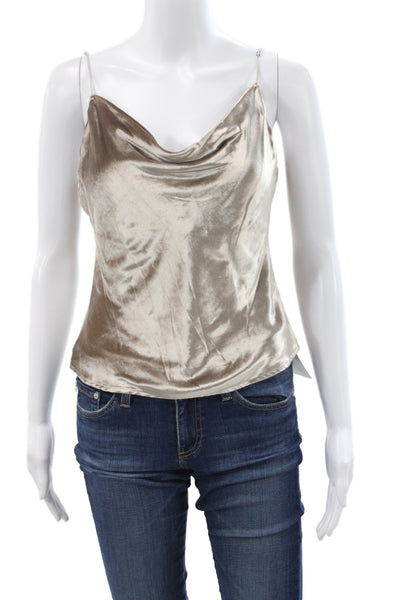 Fleur du Mal Women Tank Cowl Neck Gold Sleeveless Size S