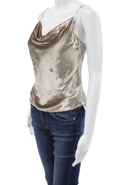 Fleur du Mal Women Tank Cowl Neck Gold Sleeveless Size S