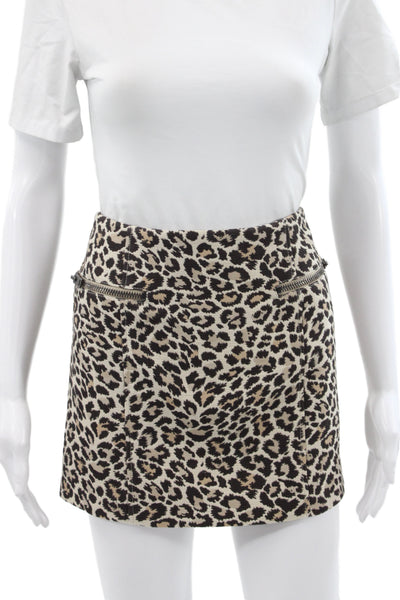 Joseph Womens Beige Animal Print Mini Skirt Zip Cotton Size 34
