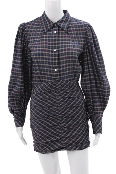 Isabel Marant Women Mini Multicolor Plaid Dress Collared Button Size 34