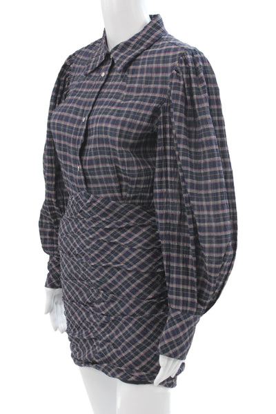 Isabel Marant Women Mini Multicolor Plaid Dress Collared Button Size 34
