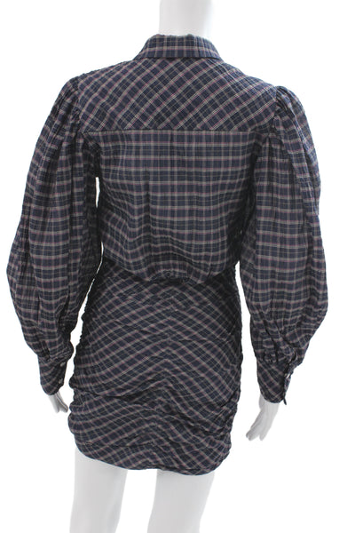 Isabel Marant Women Mini Multicolor Plaid Dress Collared Button Size 34