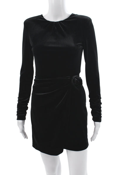 Zara Women Bodycon Dress Black Long Sleeve Round Neck Knee Length Size XS